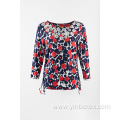 printed ladies knit T-shirt with 3/4 sleeve